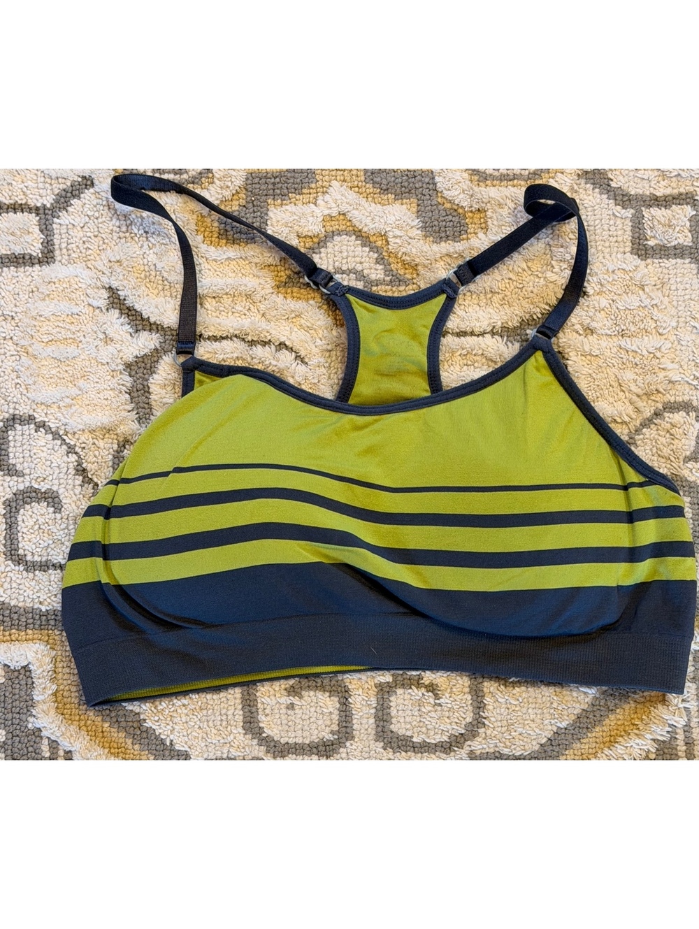 Small Moving Comfort Jockey Green & Navy Striped Racerback Sports Bra